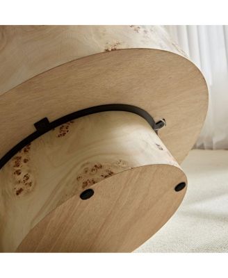 Mid Century Modern Burl Wood Round Coffee Table with Pedestal