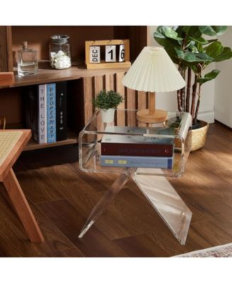 Acrylic Nightstand,17.7" L x 11.8" W x 15.4" H Acrylic Desk, Acrylic Side Table, Modern Design Clear Table