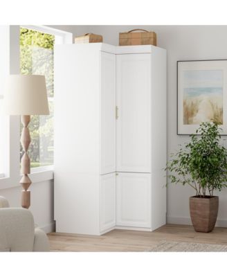 White Wood 4-Door Corner Wardrobe Armoires with Storage Shelves