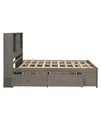 Platform Bed with Storage Headboard and 8 Drawers