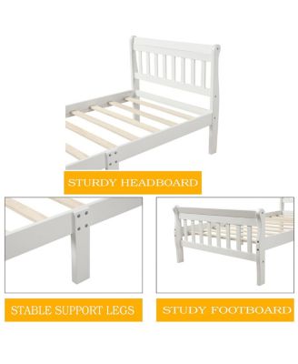 Wood Platform Bed Twin Sleigh Bed Frame with Headboard/Footboard