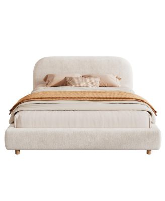 Queen Size Boucle Upholstered Bed, Curved Design