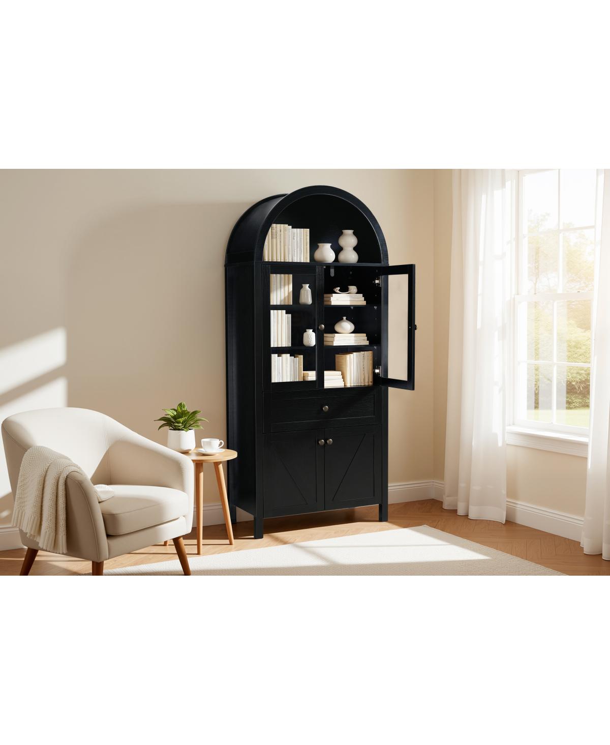 Streamdale Furniture Dome Cabinet, Black, high-quality materials, antique craftsmanship, large storage