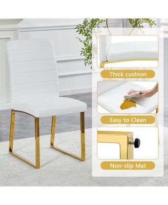 Marble patterned glass dining chair set with gold decoration
