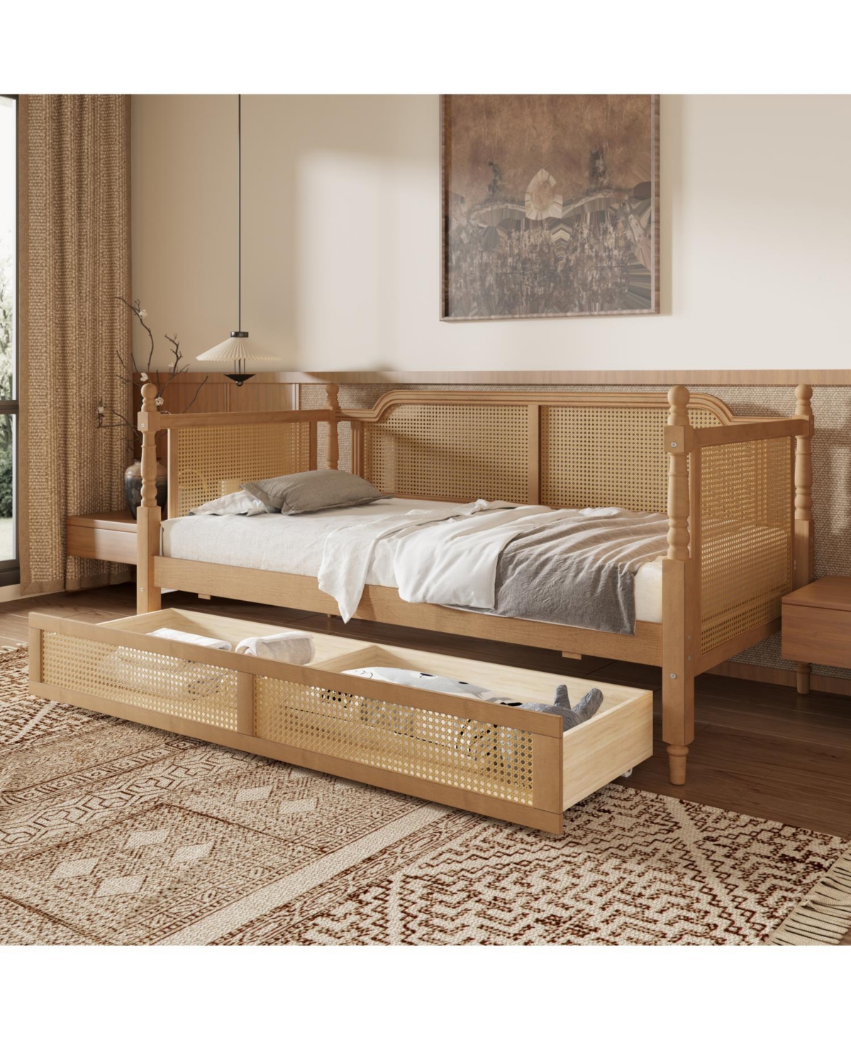 Streamdale Furniture Antique Walnut Twin Daybed with Drawers for Space-Saving