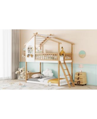 Twin Over Twin Bunk Bed with Roof, Window, Ladder