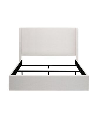 Caron Textured Ivory Canvas Chenille King Wingback Bed - Easy Assembly