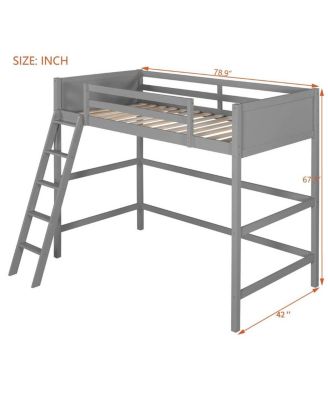 Solid Wood Twin Size Loft Bed with Ladder
