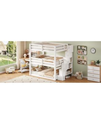 Full Size Triple Bunk Bed with Storage Staircase, Separate Design