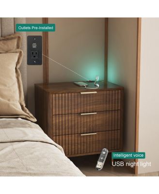 Modern Wood Nightstand with Charging Station & Storage