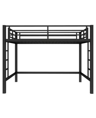 Queen Size Metal Loft Bed with Ladder and Guardrails