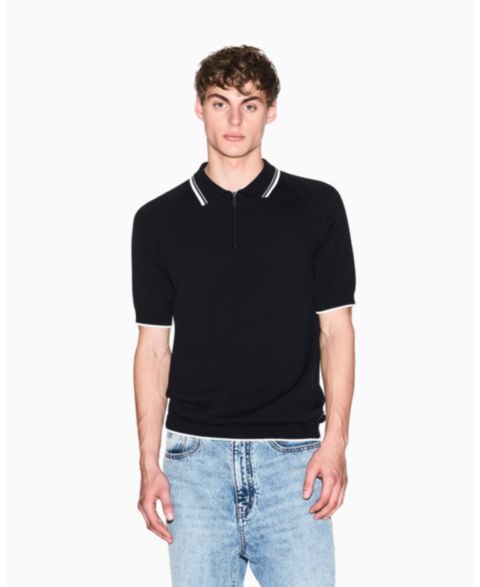 Мужская рубашка A|X Armani Exchange Short Sleeve Zip with Tipping Polo Shirt, цвет: Чёрный