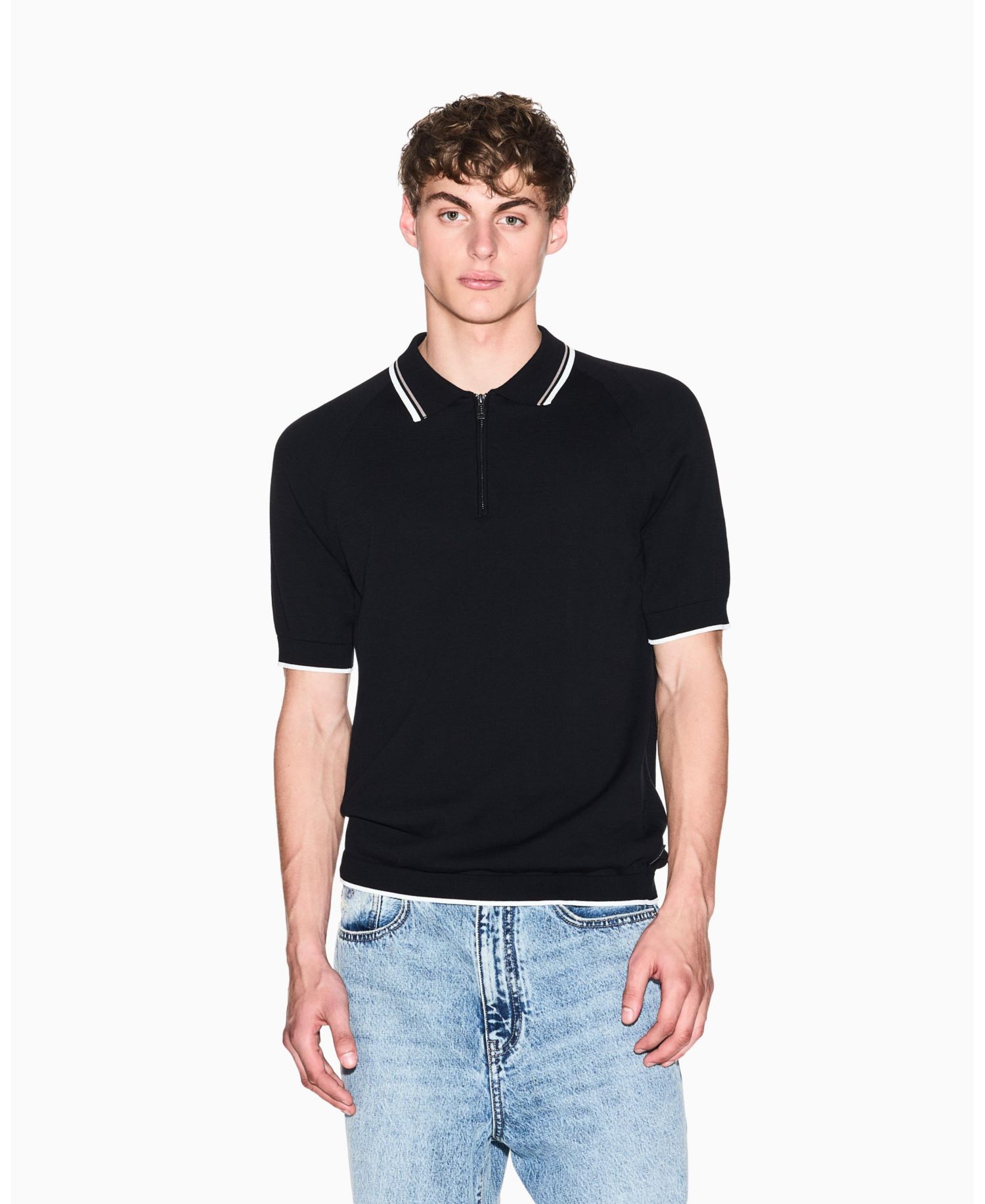 Men's Short Sleeve Zip with Tipping Polo Shirt