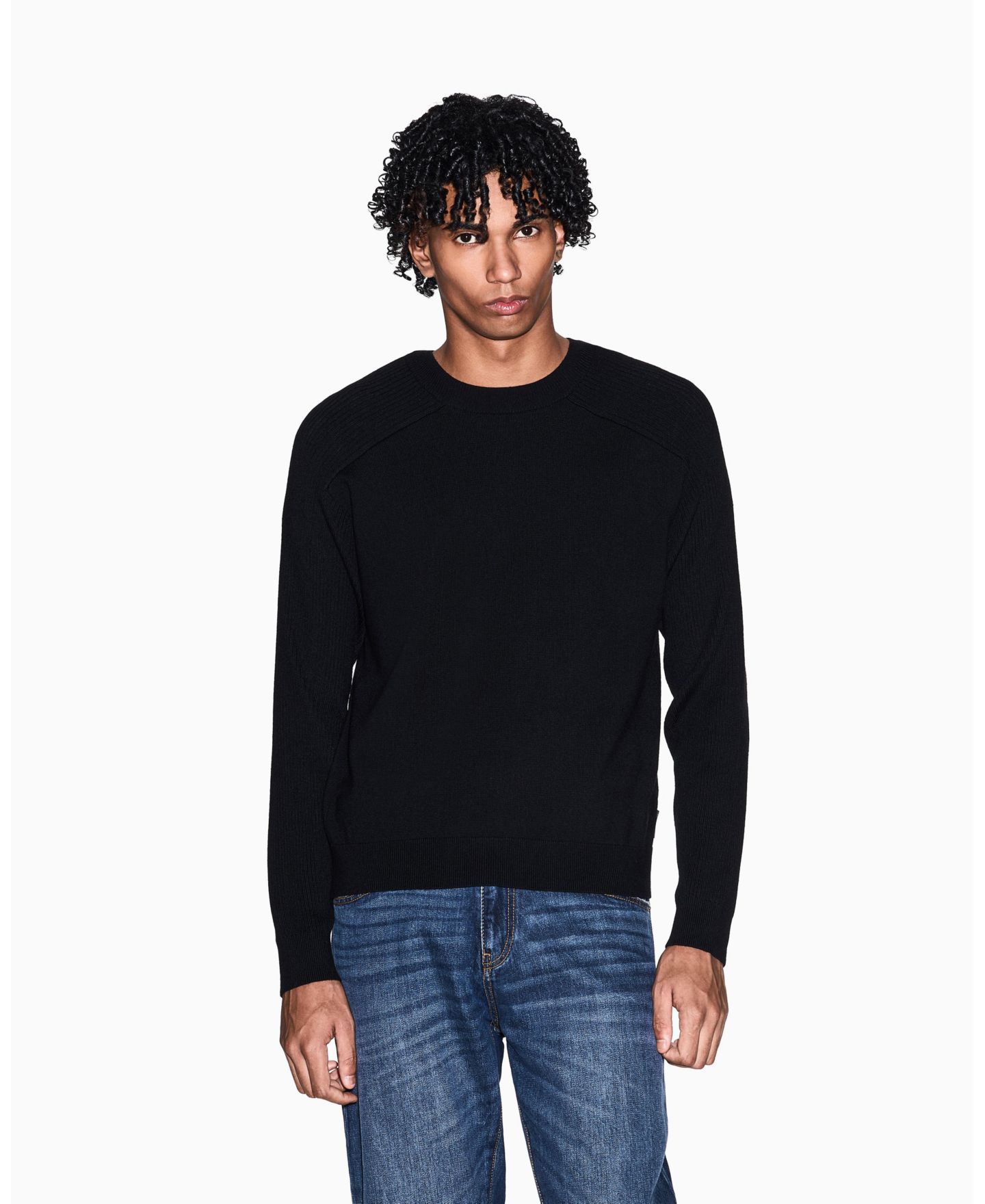 Мужской свитер A|X Armani Exchange Wool Cotton Blend Crew Neck, цвет: Чёрный — фото 1