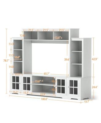 Wall Unit TV Stand with Storage & Bookshelves for TVs up to 65", White, 100"W