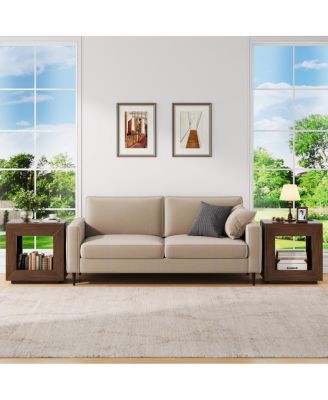 Rustic Wood End Table, 2 Tiered Square Side Table with Storage Shelf