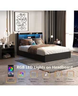  Full Bed Frame with 4 Storage Drawers, Headboard, LED & Charging Station