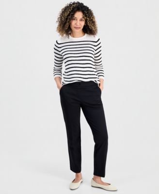 Petite Striped Open Crewneck Sweater