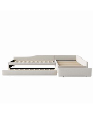 Upholstered Double Twin Size Daybed with Trundle and Drawer