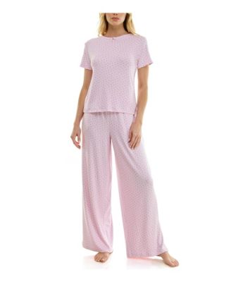 Women's Short-Sleeve T-Shirt and Wide Leg Pants, 2-Piece Pajama Set