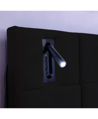 King Velvet Storage Bed with Shelves, Lamps & USB