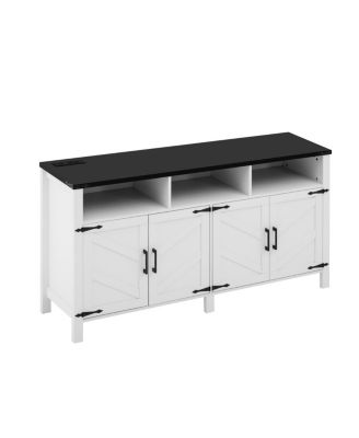 59" Modern 4-Door Sideboard Buffet with Power/USB, Adjustable Shelves, Metal Accents
