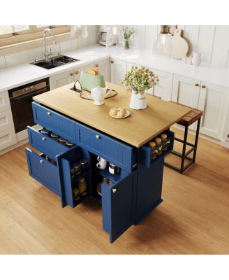 Farmhouse Kitchen Island with Drop Leaf, Storage