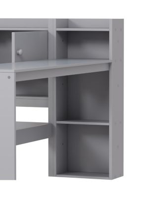 Full Size Daybed with Storage, Wooden L-Shape Bed Frame w/ Desk & Bookshelf