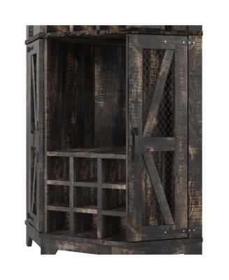 Farmhouse Wine Cabinet with Barn Door & Glass Rack, 72" Tall