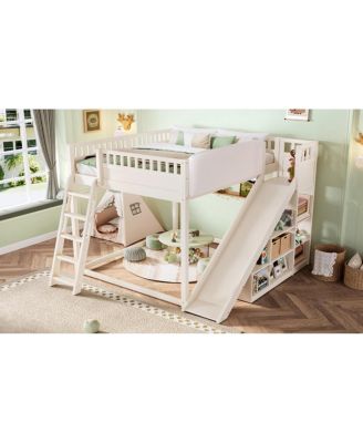 Queen Size Loft Bed with Storage, Ladder, and Slide