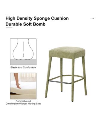 Backless Light Green Upholstered Fabric Bar Stool - Padded Seat, Sturdy Legs, Footrest
