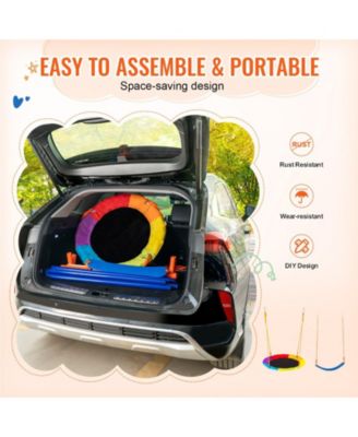 Backyard Swing Set, 440 lbs Load Capacity, A-Frame Metal Swing Stand with Saucer Swing Seat and Belt Swing Seat, Adjustable Rope