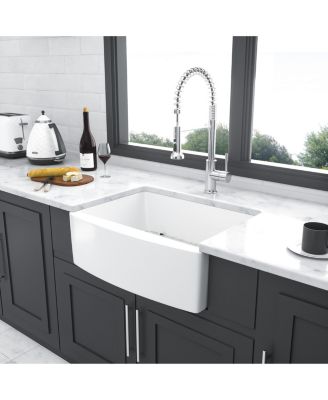 huluwat White Farmhouse Kitchen Sink Ceramic Arch Edge Apron Front Single Bowl