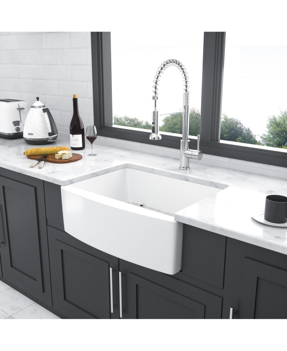 flynama huluwat White Farmhouse Kitchen Sink Ceramic Arch Edge Apron Front Single Bowl