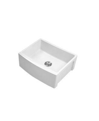 huluwat White Farmhouse Kitchen Sink Ceramic Arch Edge Apron Front Single Bowl