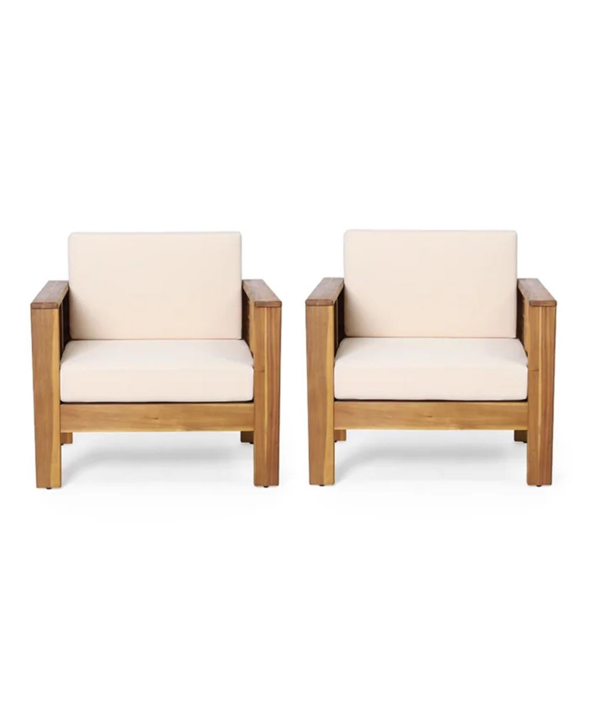 Streamdale Furniture Set Of 2 Acacia Wood Club Chairs With Cushions