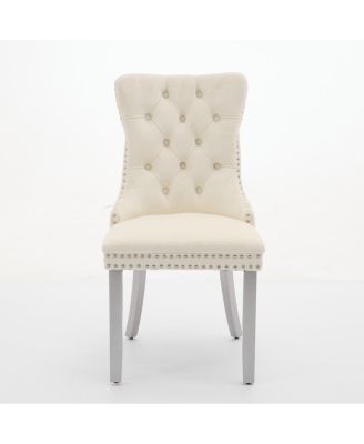 Streamdale Nikki Collection Modern Velvet Dining Chair, Milky White (2-Pcs)
