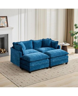 Streamdale Cloud Sofa Ottoman, Modern Sectional Couch for Living Room, Blue Chenille Fabric