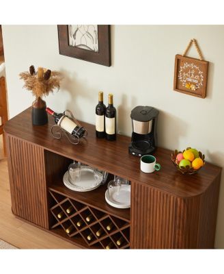 58" Modern Wavy Curve Sideboard - Multifunctional Storage Cabinet with Wine Rack