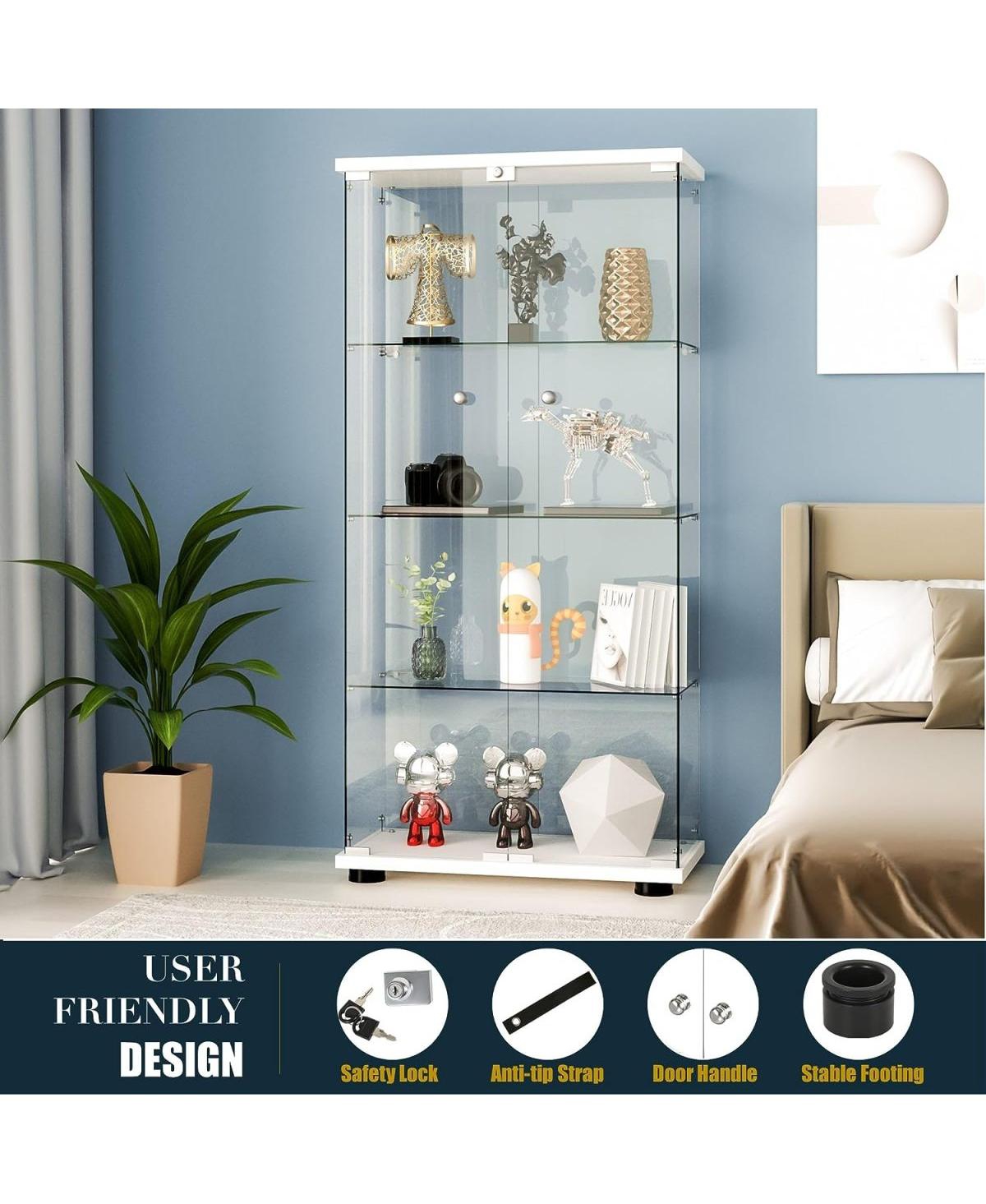 Streamdale Furniture Glass Display Cabinet 4-Shelf 2 Doors with Led Light Lockable White