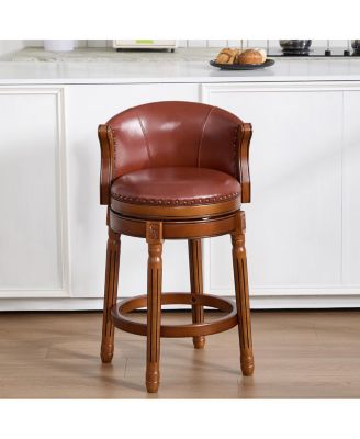 Cow top Leather Wooden Bar Stools, 360 Swivel Bar Chair with Backs