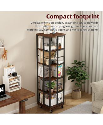 5 Tiers Rotating Bookshelf, 360 Display Wood Spinning Bookshelves