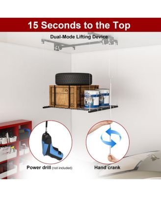 Overhead Garage Storage Rack 4x4 FT, 250LBS Capacity, All-Steel, Safety Lock