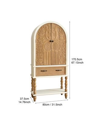 31.50" Arched Flower Carved Door Accent Sideboard Cabinet with Drawer & Shelf