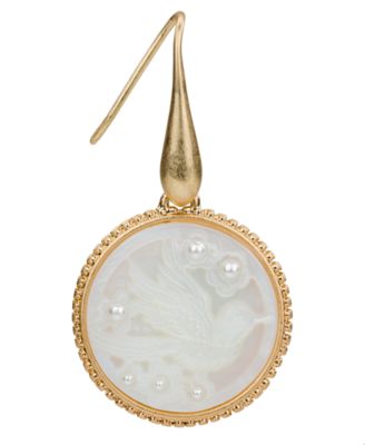 Gold-Tone Carved Bird Drop Earrings