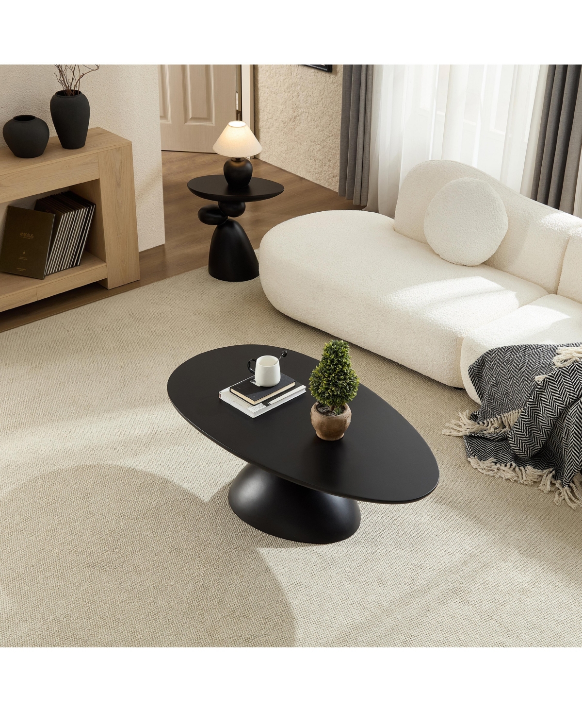 Boyel Living 47.27 Inches Oval Coffee Table with Sculptural Base for Living Room and Apartment