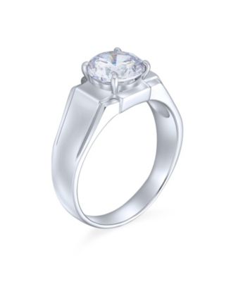 Large 6CTW Solitaire Cubic Zirconia Mens Ring Wide Band CZ Silver Plated