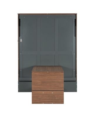 Full Size Murphy Bed with Foldable Desk &acirc;€“ Space Saving Wall Bed - Walnut & Gray