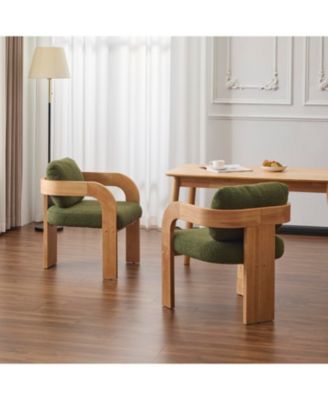Green Boucle Dining Chairs - Natural Wood Frame (2-Pack)