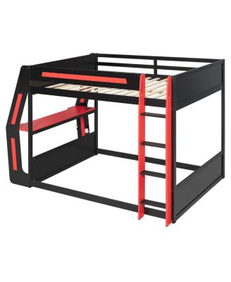 Full-Size Gaming Bunk Bed with RGB Desk, USB Ports, LED Strip & Cable Grommet